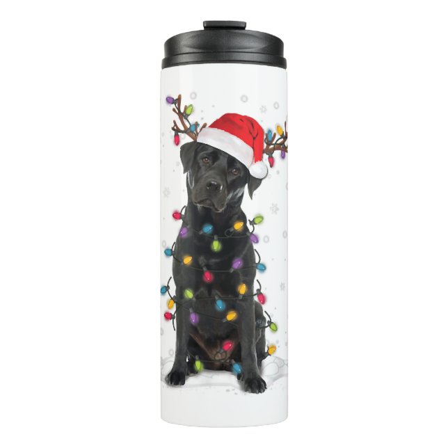 Black Lab Labrador Christmas Tree Light Pajama Dog Thermal Tumbler (Front)