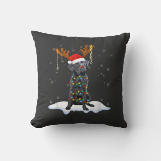 Black Lab Labrador Christmas Tree Light Pajama Dog Throw Pillow