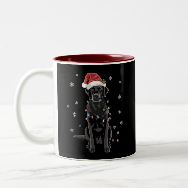 Black Lab Labrador Christmas Tree Light Pajama Dog Two-Tone Coffee Mug (Left)