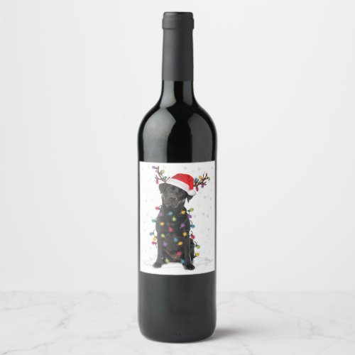 Black Lab Labrador Christmas Tree Light Pajama Dog Wine Label