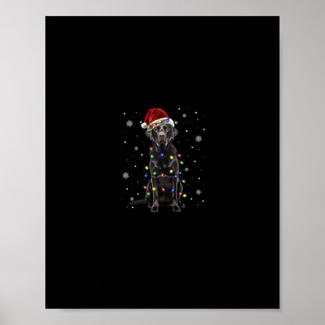 black lab labrador dog christmas lights xmas santa poster (Front)