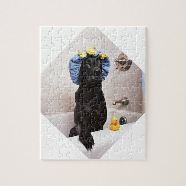 Black Lab Labrador Dog Funny Bath Time Jigsaw Puzzle (Vertical)