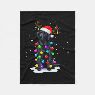 Black Lab Labrador Dog Funny Christmas Lights Rein Fleece Blanket