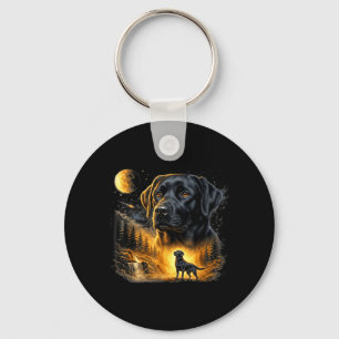 Black Lab Labrador Howling to The Moon Vintage Dog Keychain
