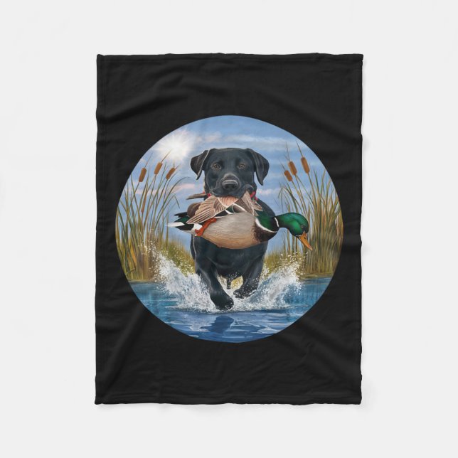 Black Lab Labrador Hunting Ducks Waterfowl Yellow  Fleece Blanket (Front)