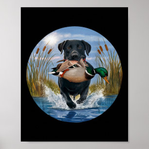 Black Lab Labrador Hunting Ducks Waterfowl Yellow Poster