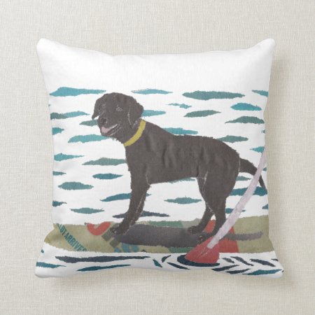 Black Lab, Labrador Retriever, Beach Dog Throw Pillow