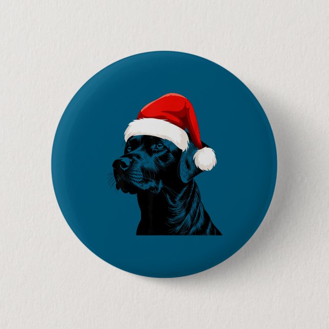 Black Lab Labrador Santa Hat Christmas Holiday Pet Button (Front)