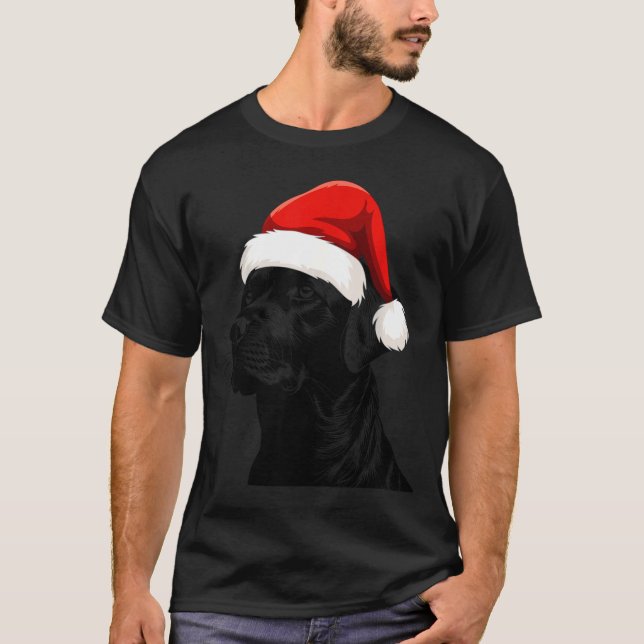 Black Lab Labrador Santa Hat Christmas Holiday Pet T-Shirt (Front)