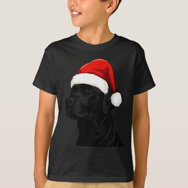 Black Lab Labrador Santa Hat Christmas Holiday Pet T-Shirt (Front)