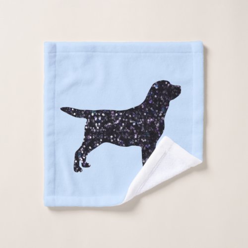 Black Lab _ Labrador Silhouette _ Blue Cute Dog Wash Cloth