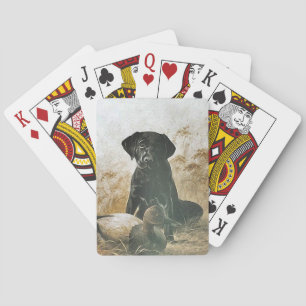 Black Lab Labrador Waits By Duck Decoy Cards Deck
