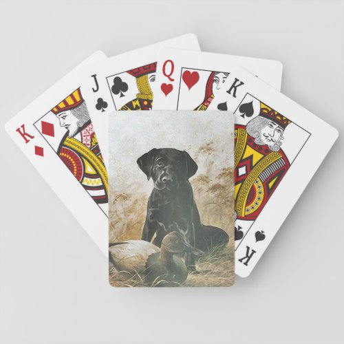 Black Lab Labrador Waits By Duck Decoy Cards Deck