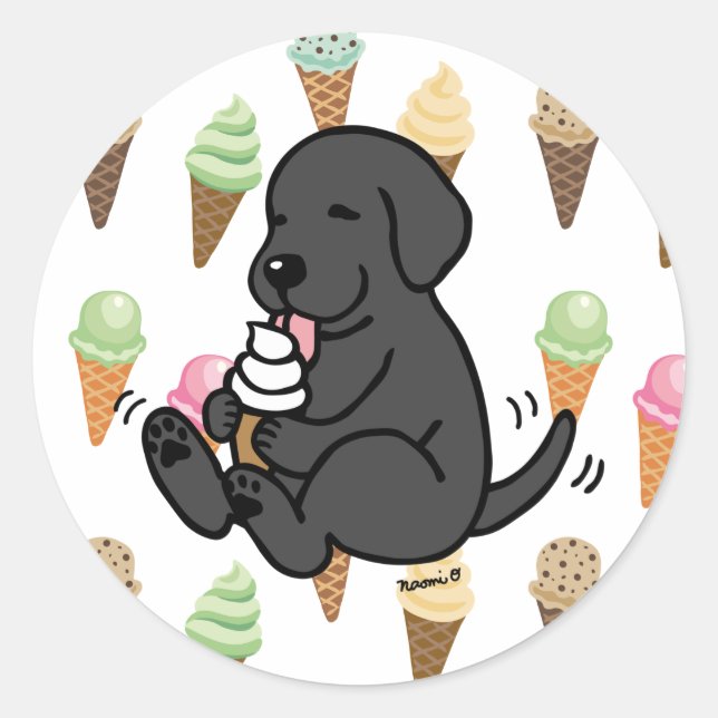 Black Lab Licking Ice Cream Classic Round Sticker (Front)