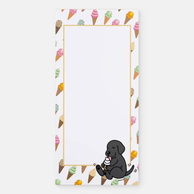 Black Lab Licking Ice Cream Magnetic Notepad (Front)
