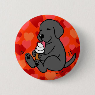 Black Lab Licking Ice Cream with Hearts Pinback Button