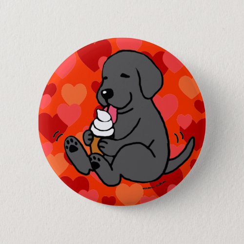 Black Lab Licking Ice Cream with Hearts Pinback Button