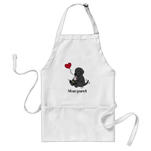 Black Lab Licking Ice Cream with Red Heart Adult A Adult Apron