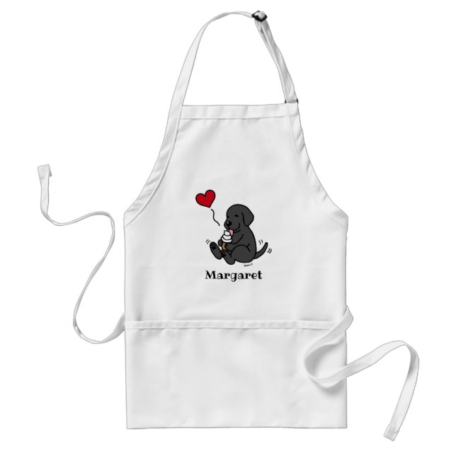 Black Lab Licking Ice Cream with Red Heart Adult A Apron (Front)