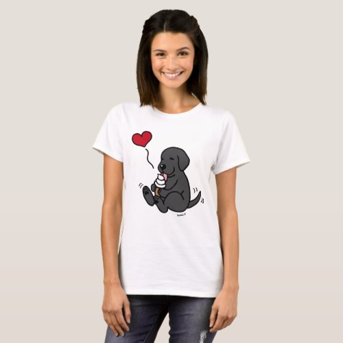 Black Lab Licking Ice Cream with Red Heart T_Shirt