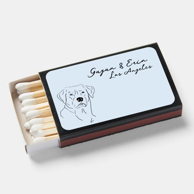 Black lab line drawing wedding favor  matchboxes (Front Open)