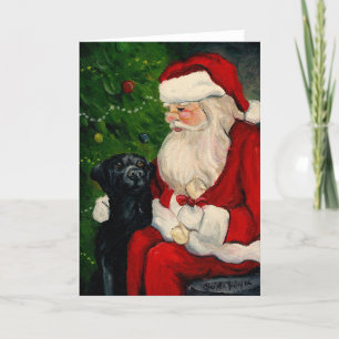 Black Lab Meets Santa Clause Folded Greeting Card