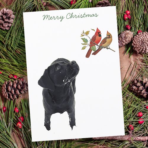 Black Lab Merry Christmas Cute Dog Bird Labrador Holiday Card