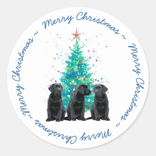 Black Lab Merry Christmas Cute Dog Puppy Labrador Classic Round Sticker