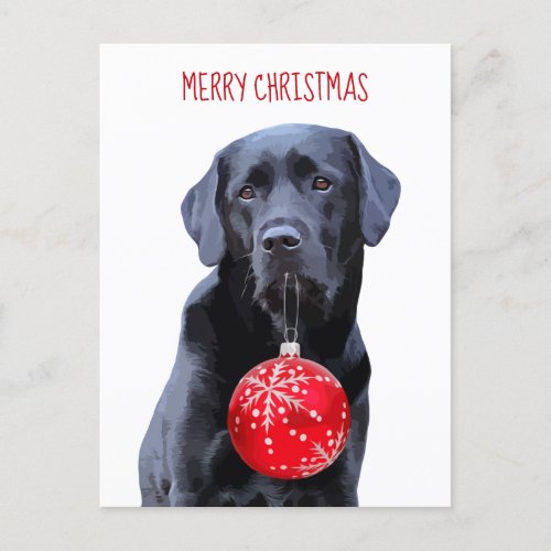 Black Lab Merry Christmas Cute Dog Puppy Labrador  Holiday Postcard