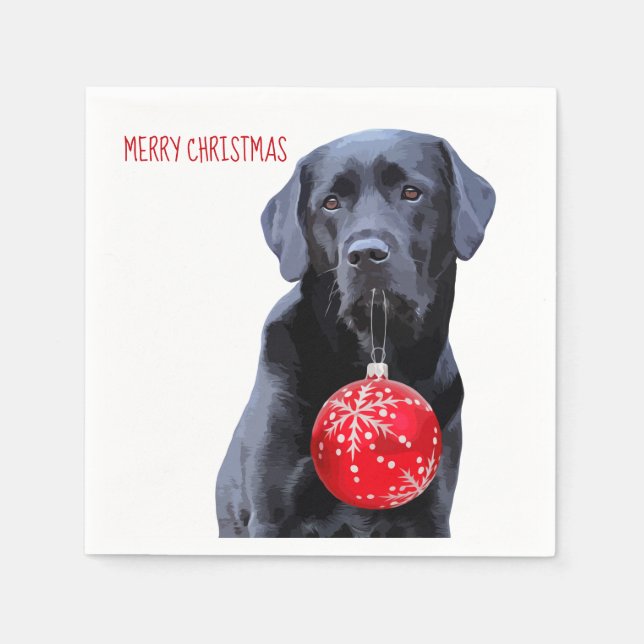 Black Lab Merry Christmas - Cute Labrador Dog Napkins (Front)