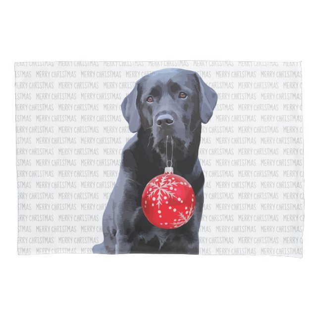 Black Lab Merry Christmas - Cute Labrador Dog Pillow Case (Front)
