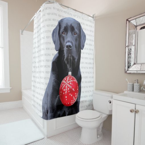 Black Lab Merry Christmas Cute Labrador Dog Shower Curtain Zazzle