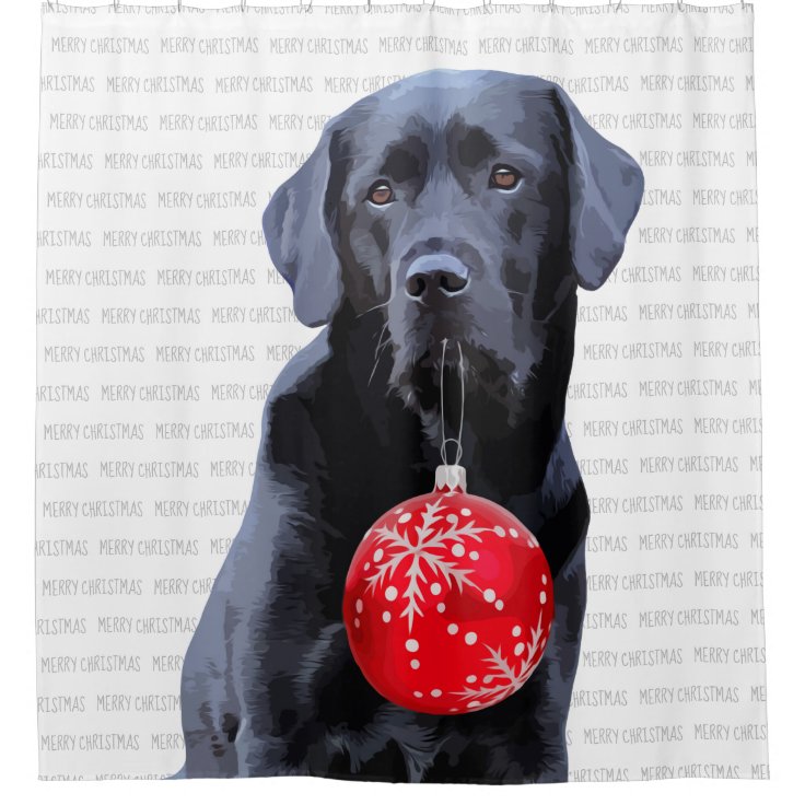 Black Lab Merry Christmas Cute Labrador Dog Shower Curtain Zazzle
