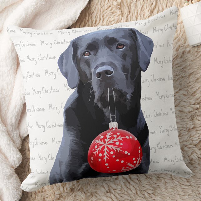 Black Lab Merry Christmas - Cute Labrador Dog Throw Pillow (Creator Uploaded)