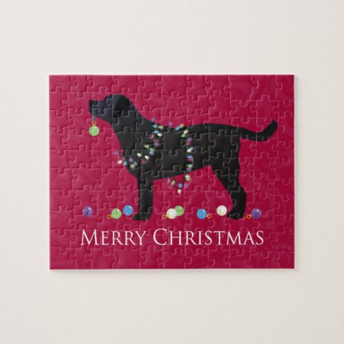 Black Lab Merry Christmas Design Jigsaw Puzzle