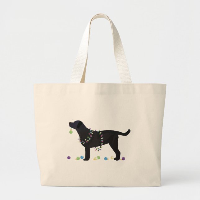 Black Lab Merry Christmas Design Large Tote Bag (Front)