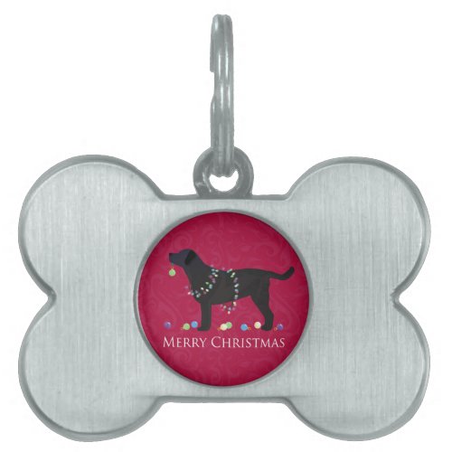 Black Lab Merry Christmas Design Pet Name Tag