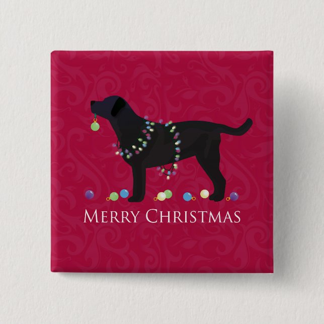 Black Lab Merry Christmas Design Pinback Button (Front)