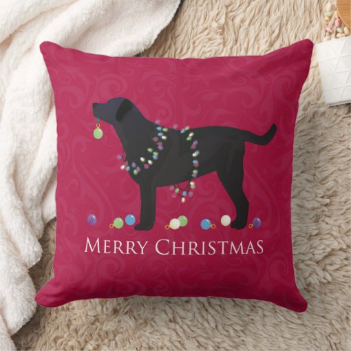 Black Lab Merry Christmas Design Throw Pillow | Zazzle