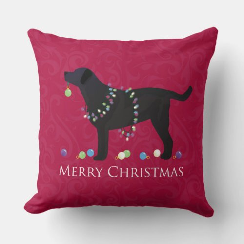 Black Lab Merry Christmas Design Throw Pillow