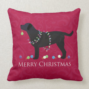 Black Lab Merry Christmas Design Throw Pillow