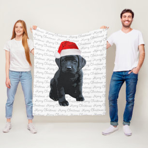 Black Lab Merry Christmas Dog Labrador Fleece Blanket