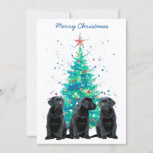 Black Lab Merry Christmas Labrador Cute Dog Puppy Holiday Card