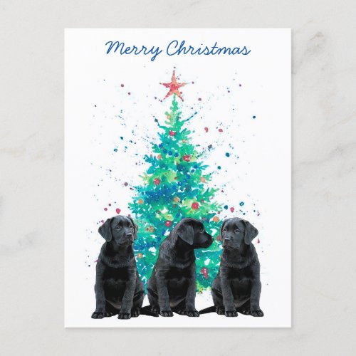 Black Lab Merry Christmas Labrador Cute Dog Puppy Holiday Postcard