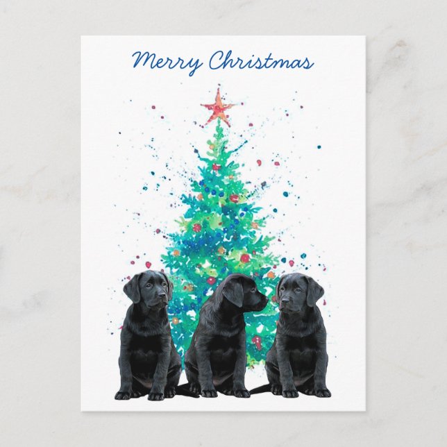 Black Lab Merry Christmas Labrador Cute Dog Puppy Holiday Postcard (Front)
