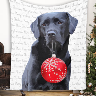 Black Lab Merry Christmas Labrador Fleece Blanket