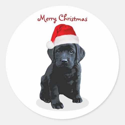 Black Lab Merry Christmas Labrador Puppy Santa Dog Classic Round Sticker