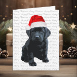Black Lab Merry Christmas Labrador Puppy Santa Dog Holiday Card<br><div class="desc">Send Christmas greetings with this adorable Santa Merry Christmas Black Labrador Puppy Card. Inside : Merry Christmas ~ Happy New Year . Personalize with your family name, and names, or delete if you would like to handwrite. This black labrador christmas card will be a favorite among labrador lovers. Visit our...</div>