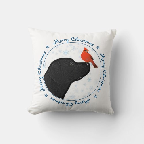 Black Lab Merry Christmas Labrador Throw Pillow