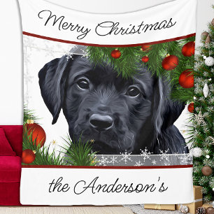 Black Lab Merry Christmas Puppy Labrador Fleece Blanket